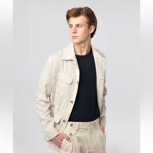 Score Mickail 100%‎ linen button up Zafari lightweight jacket men’s shirt Sz XXL